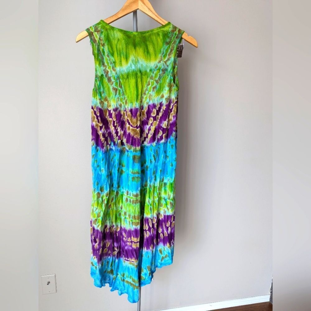 Model France summer umbrella coverup dress one size boho hippie tie die beachy - Picture 2 of 8